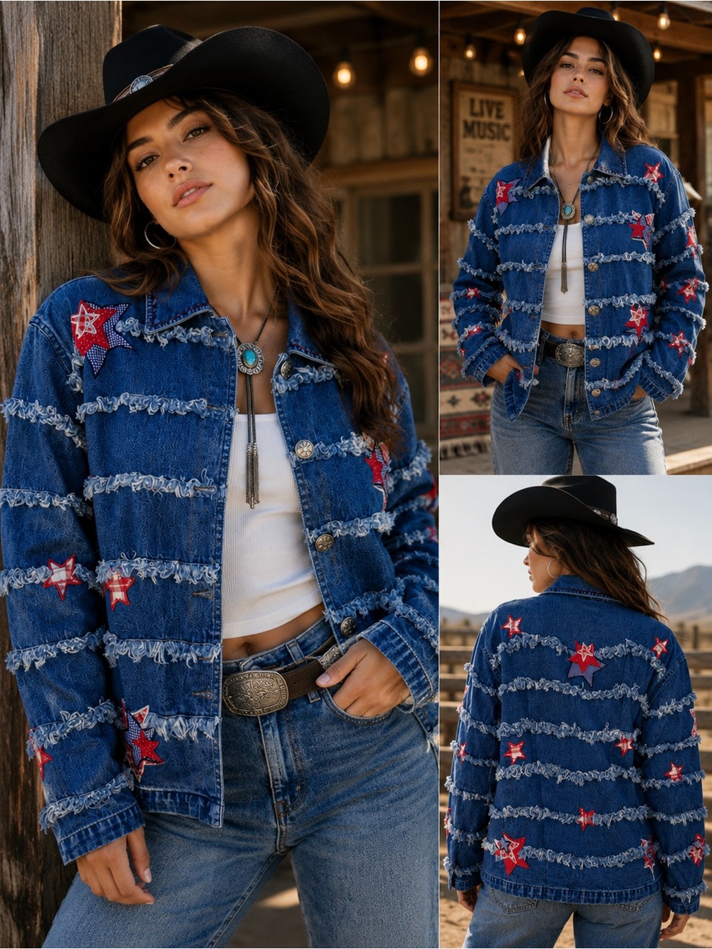Vintage Don’t Mess With Texas Denim Jacket with Patchwork Stars | Size M